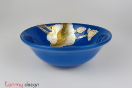 Blue bowl hand-painted with lotus 22cm